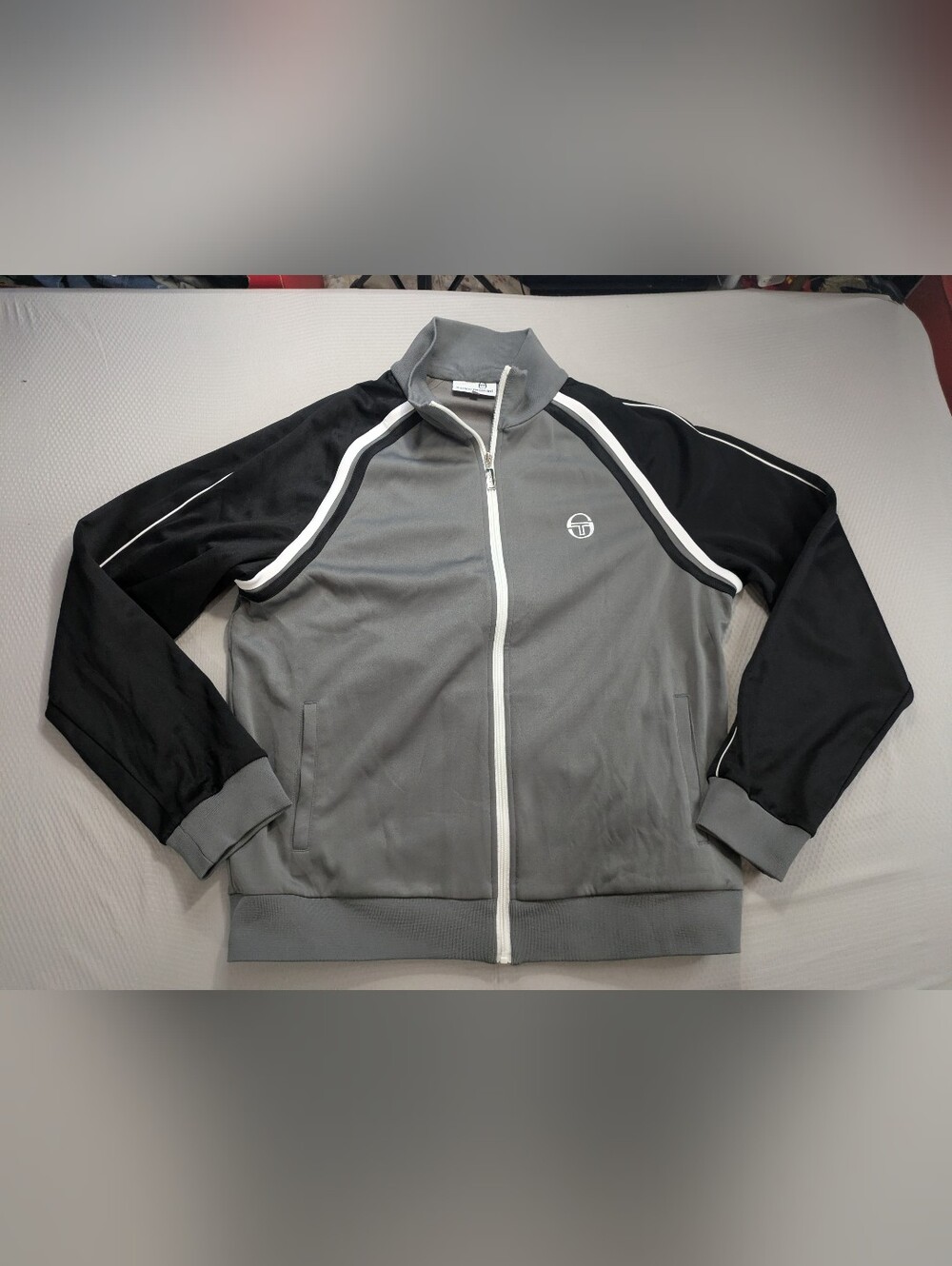 Sergio Tacchini Court Track Jacket Grey Black Full Zip Men's 2XL